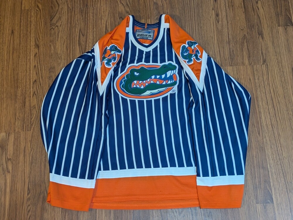RARE Bauer University Of Florida Gators Striped Hockey Jersey Men XL Canada Made